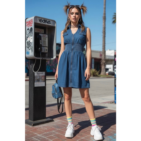 J. Glee Dresses & Skirts - J. Gee Denim Mini Dress Medium Blue Sleeveless Zip Y2K